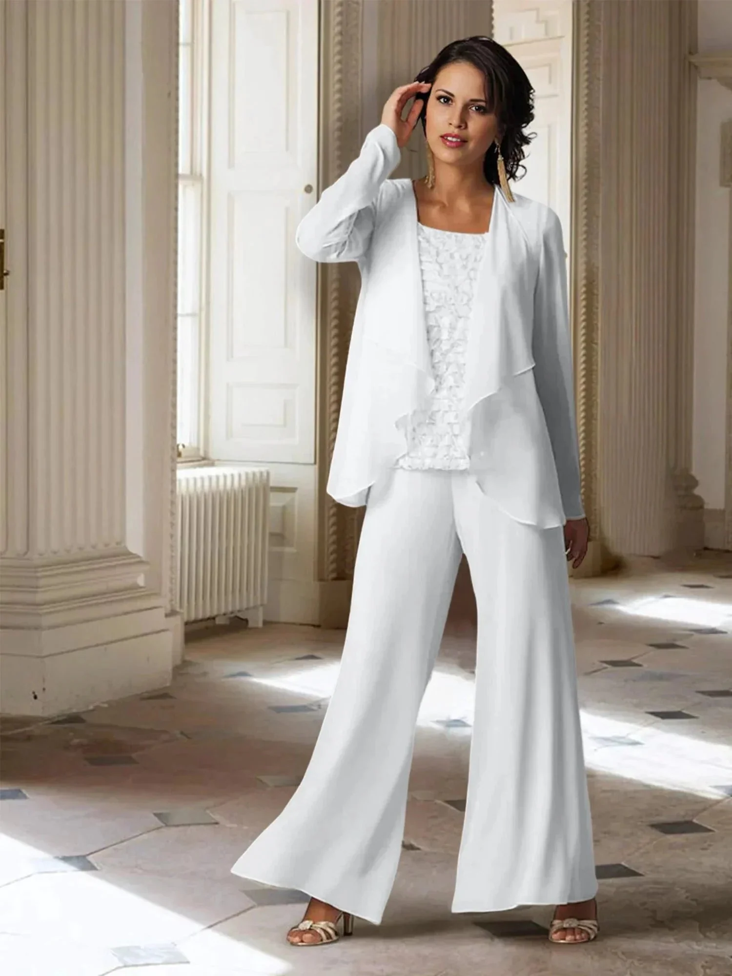 Chiffon Long Sleeves Mother of the Bride Pantsuits with Jacket - Image 69
