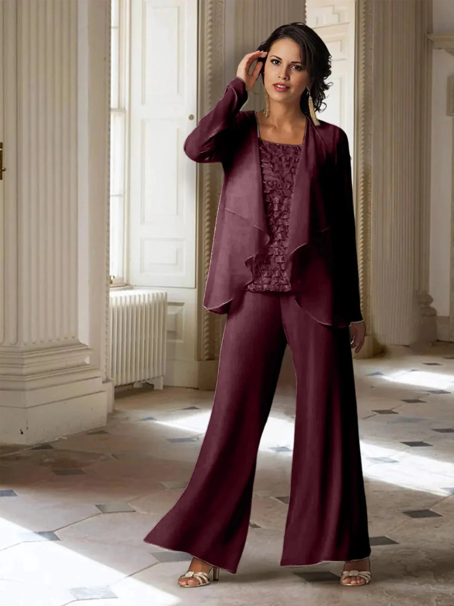 Chiffon Long Sleeves Mother of the Bride Pantsuits with Jacket - Image 7