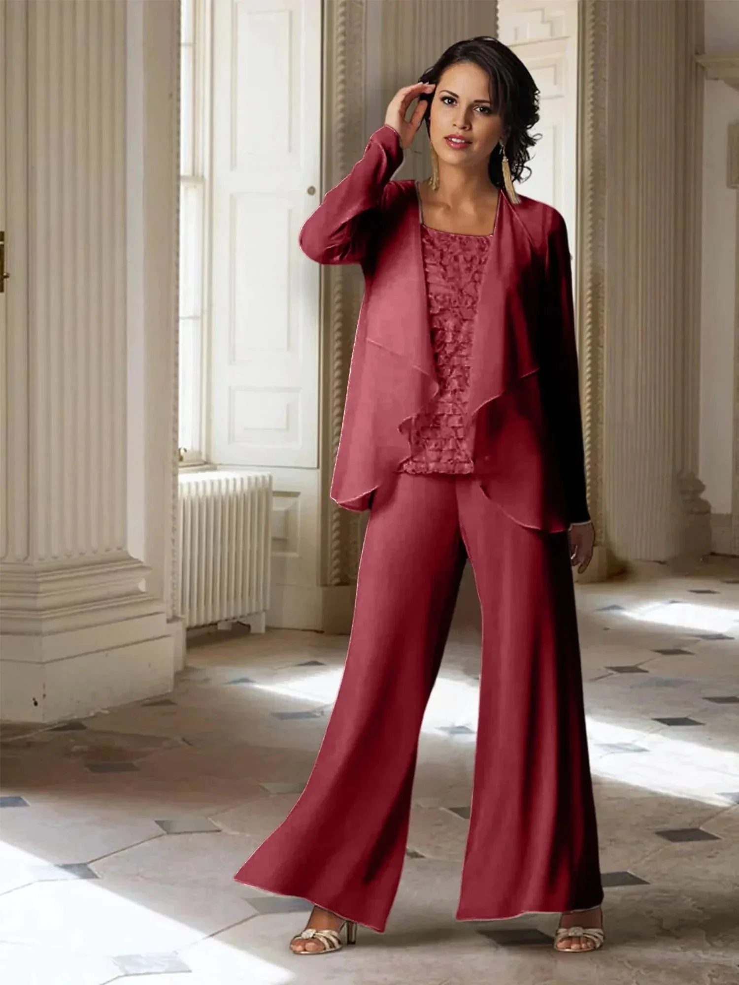 Chiffon Long Sleeves Mother of the Bride Pantsuits with Jacket - Image 70