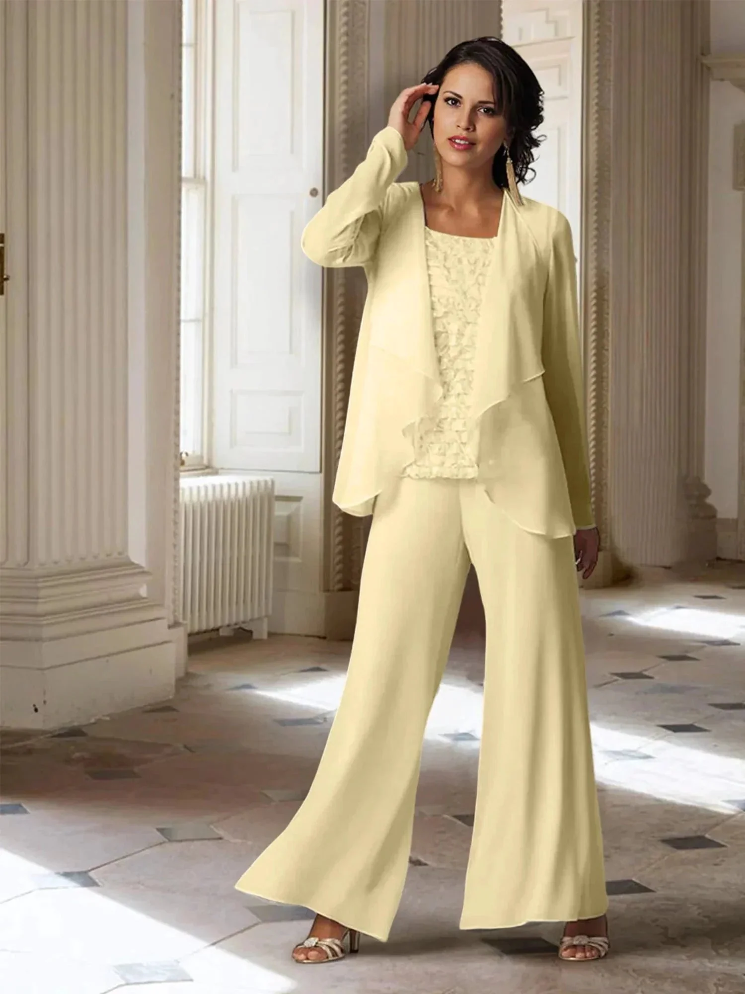 Chiffon Long Sleeves Mother of the Bride Pantsuits with Jacket - Image 72