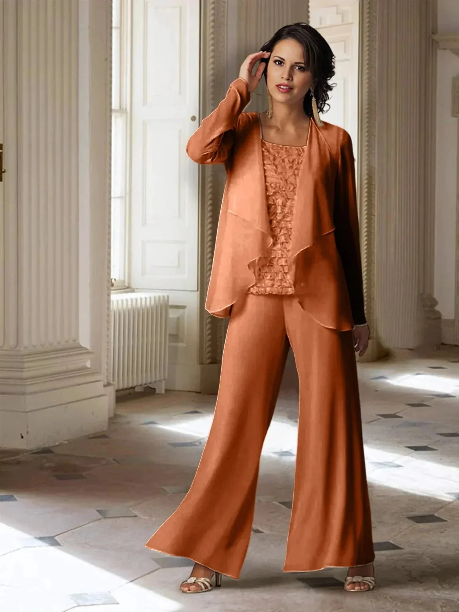 Chiffon Long Sleeves Mother of the Bride Pantsuits with Jacket - Image 8