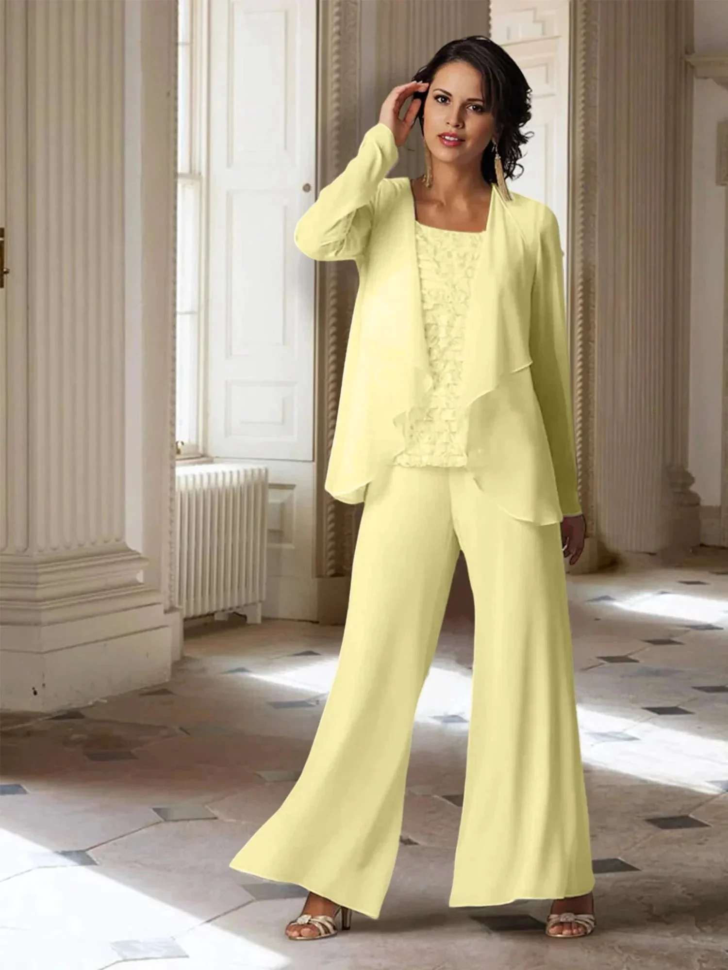 Chiffon Long Sleeves Mother of the Bride Pantsuits with Jacket - Image 9