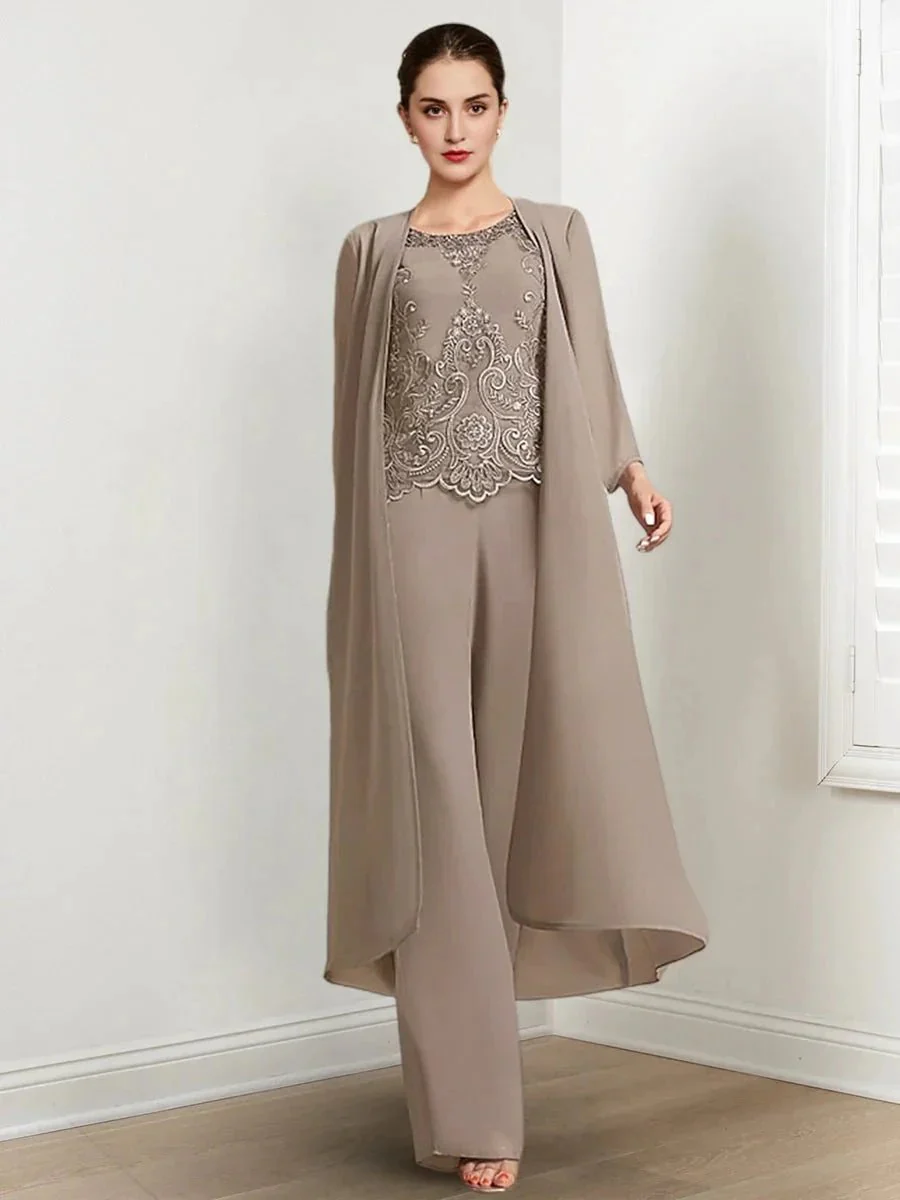 Chiffon Long Sleeves Mother Of The Bride Pantsuits With Jacket - Image 2