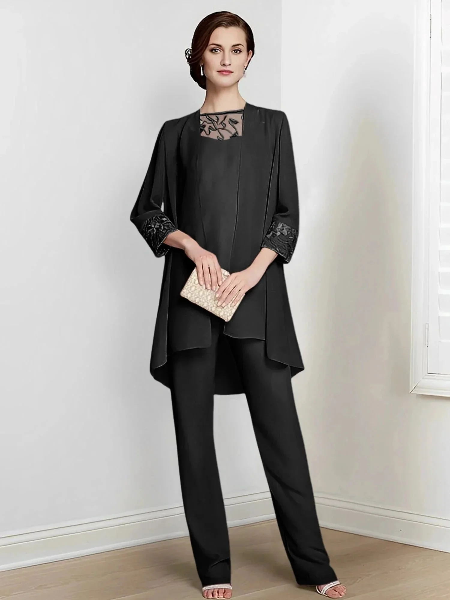 Chiffon Long Sleeves Mother Of The Bride Pantsuits With Jacket - Image 10