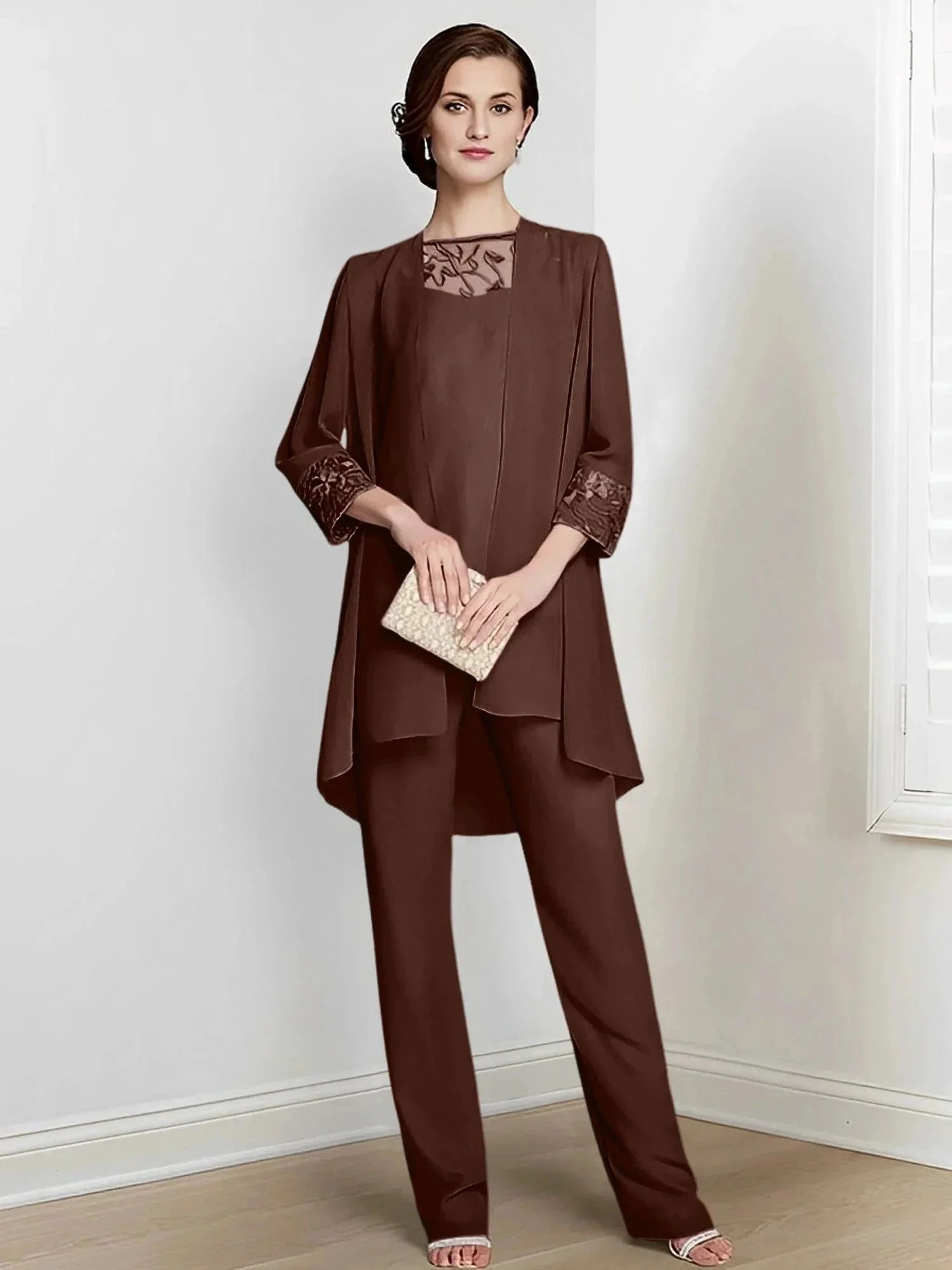 Chiffon Long Sleeves Mother Of The Bride Pantsuits With Jacket - Image 12