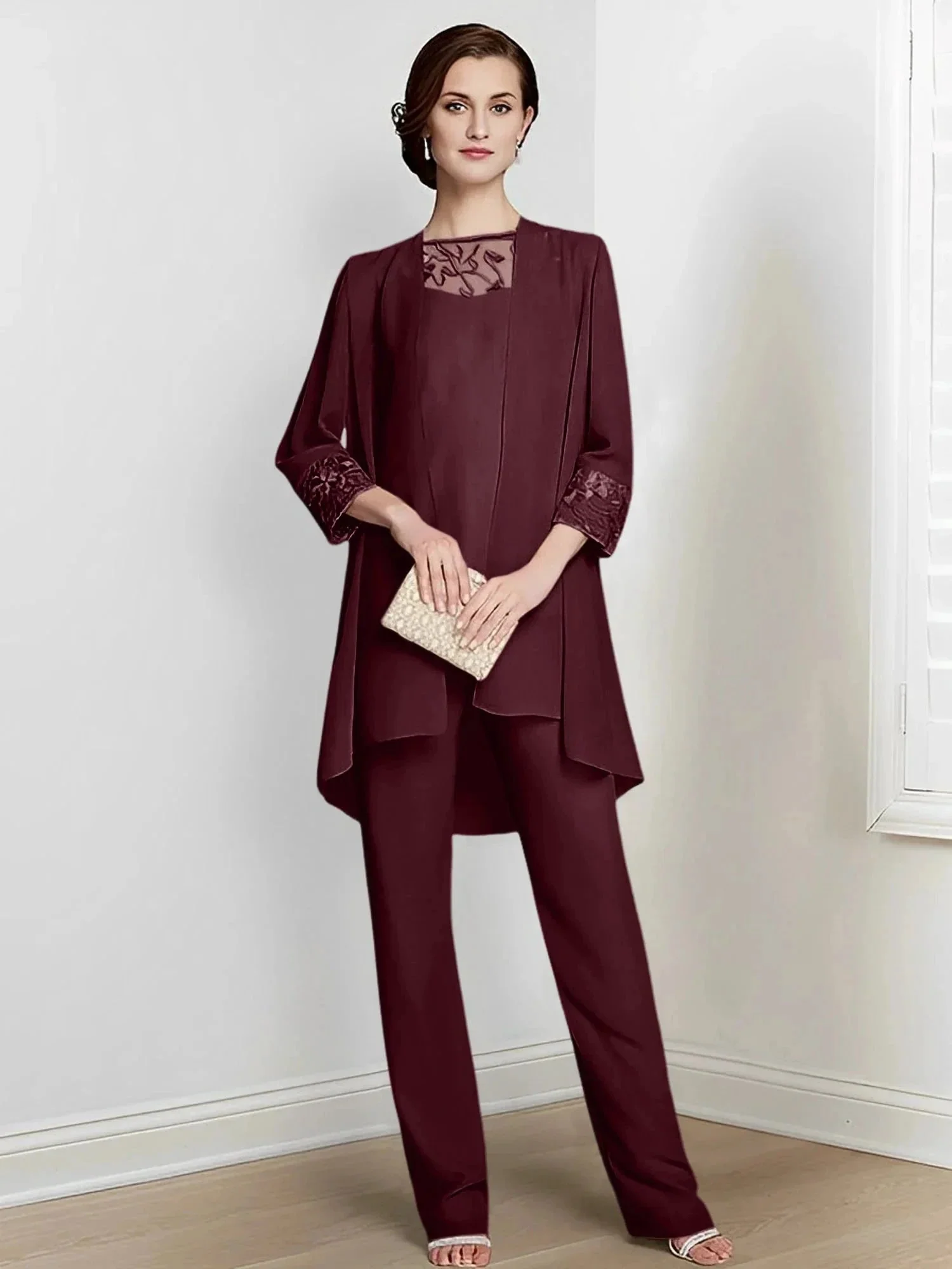 Chiffon Long Sleeves Mother Of The Bride Pantsuits With Jacket - Image 13