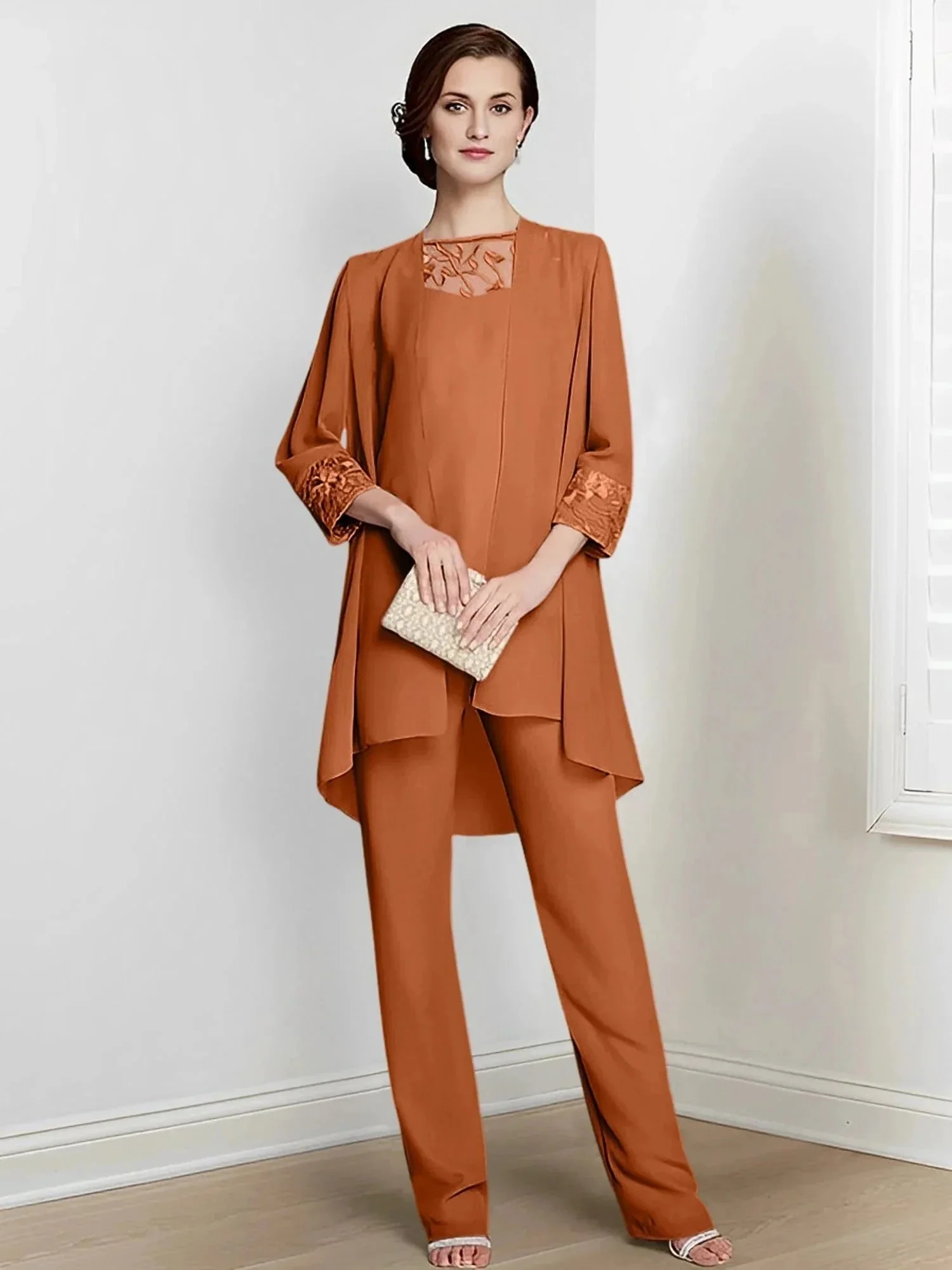 Chiffon Long Sleeves Mother Of The Bride Pantsuits With Jacket - Image 14
