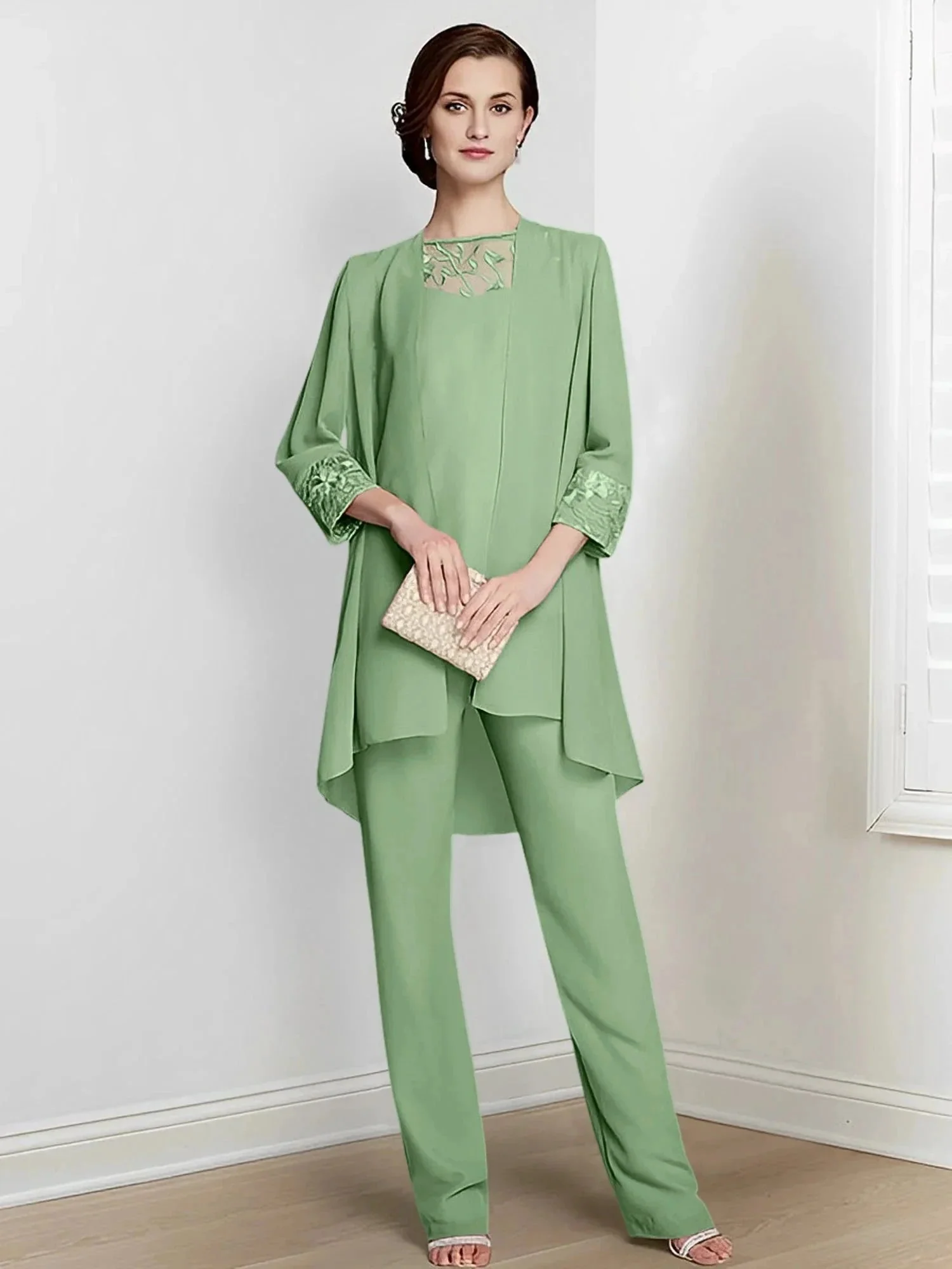Chiffon Long Sleeves Mother Of The Bride Pantsuits With Jacket - Image 24