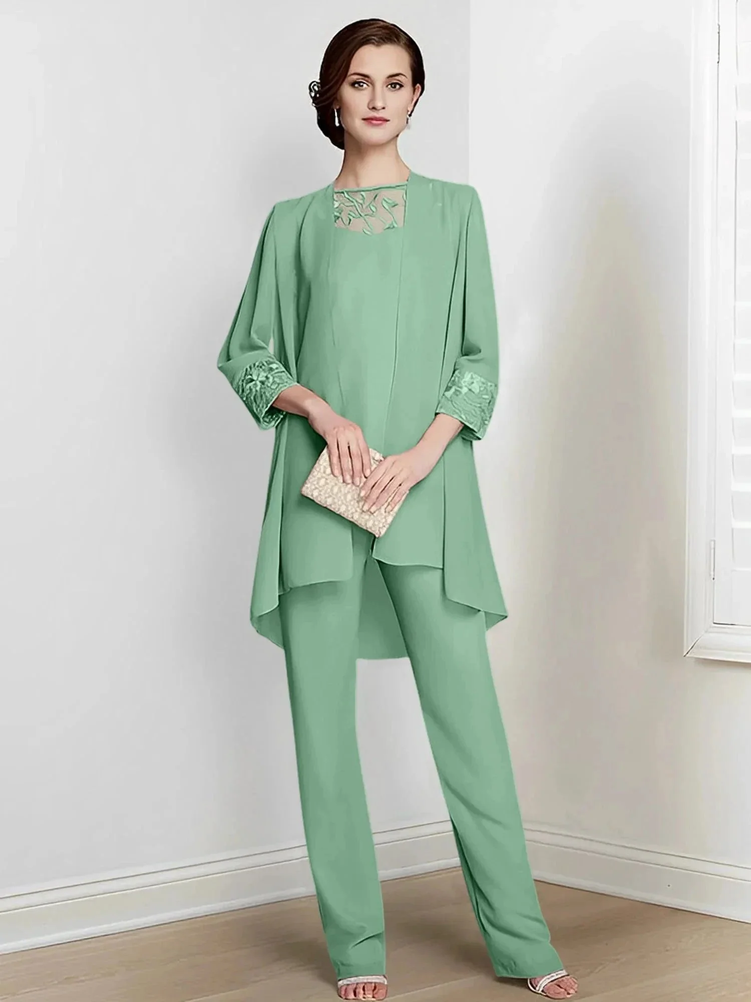 Chiffon Long Sleeves Mother Of The Bride Pantsuits With Jacket - Image 26