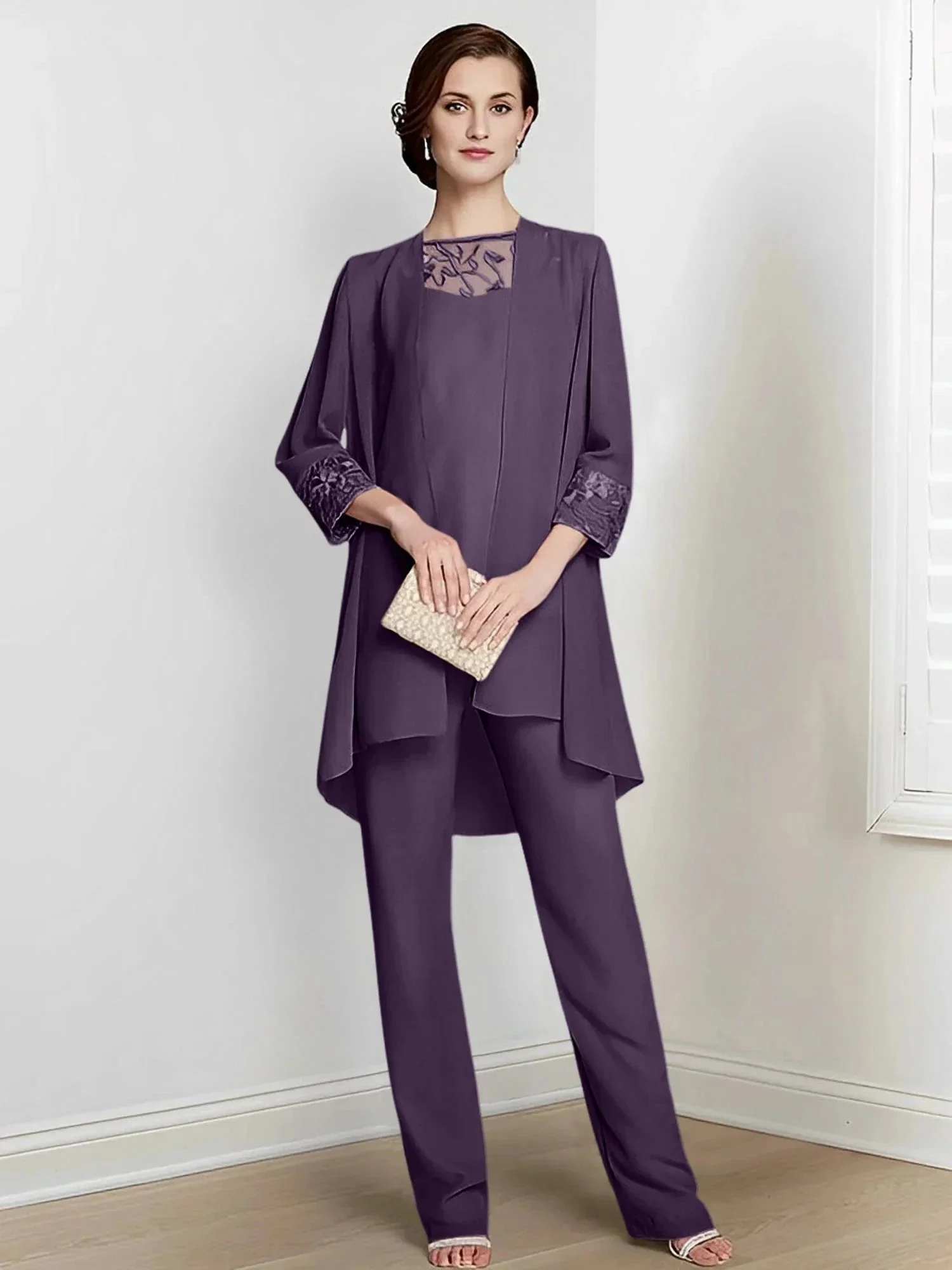 Chiffon Long Sleeves Mother Of The Bride Pantsuits With Jacket - Image 30