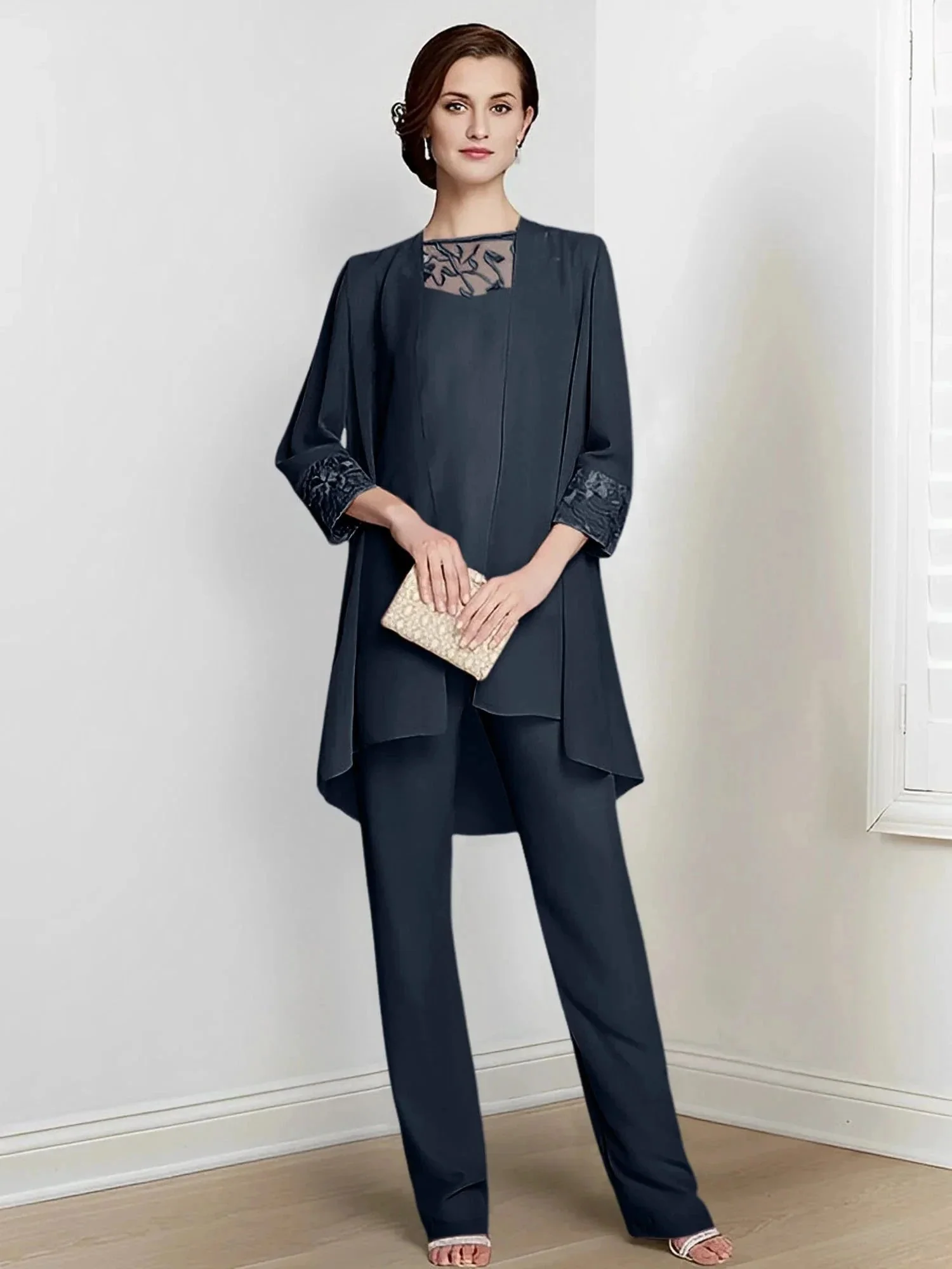 Chiffon Long Sleeves Mother Of The Bride Pantsuits With Jacket - Image 49