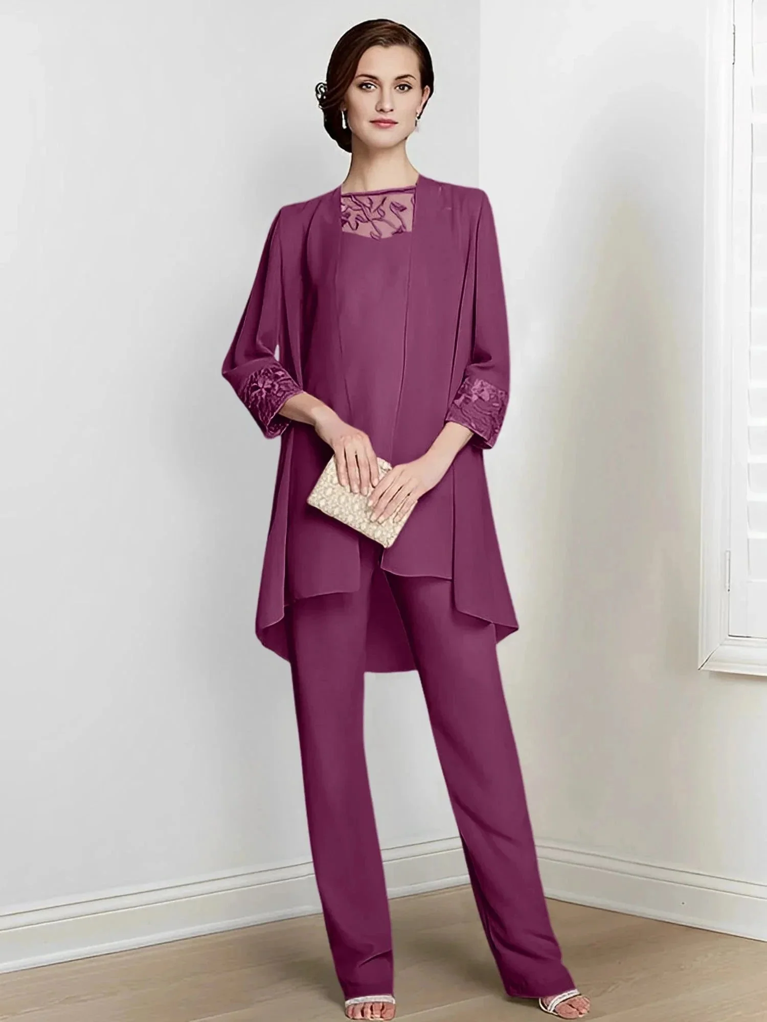 Chiffon Long Sleeves Mother Of The Bride Pantsuits With Jacket - Image 54