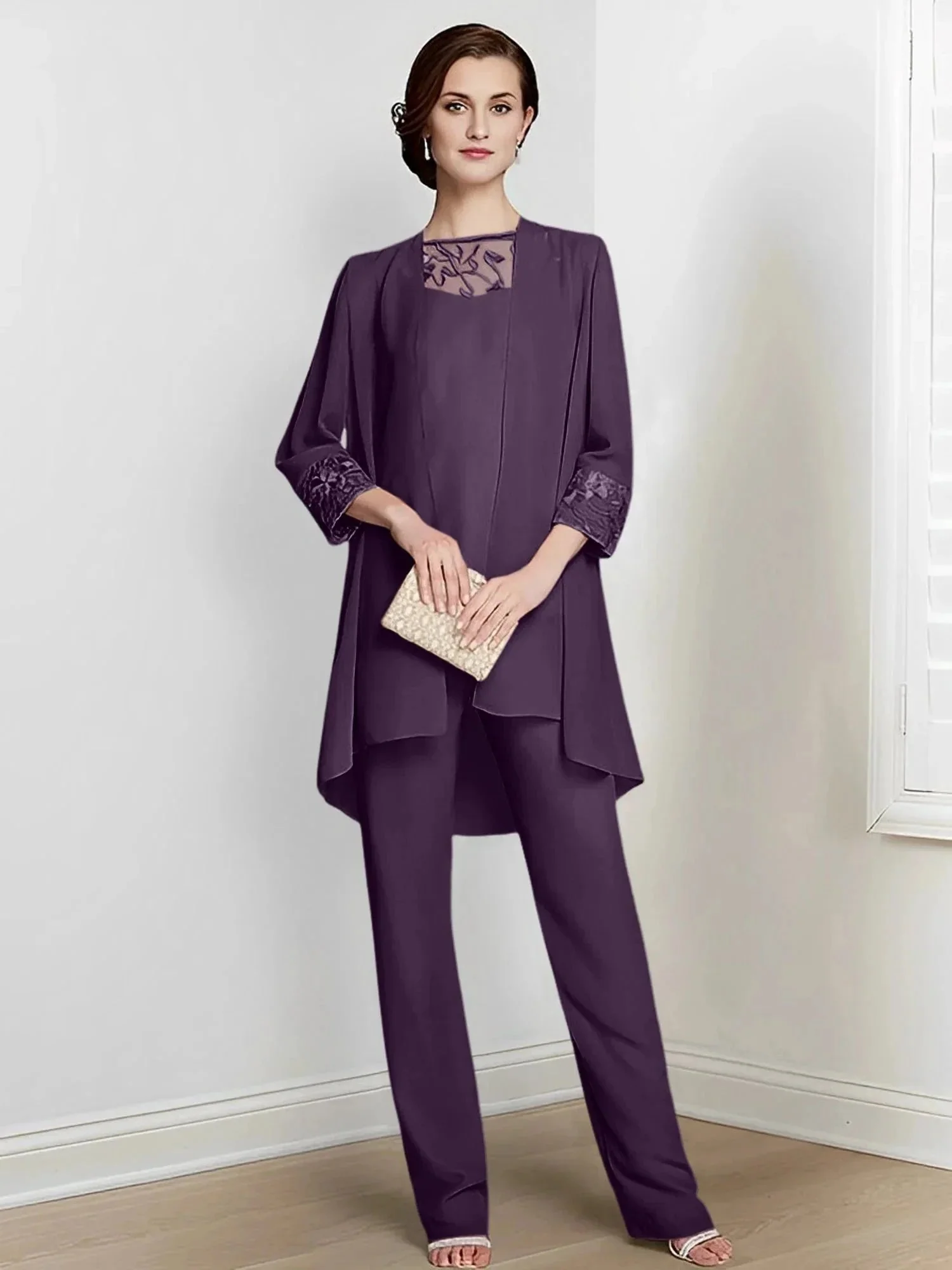 Chiffon Long Sleeves Mother Of The Bride Pantsuits With Jacket - Image 59