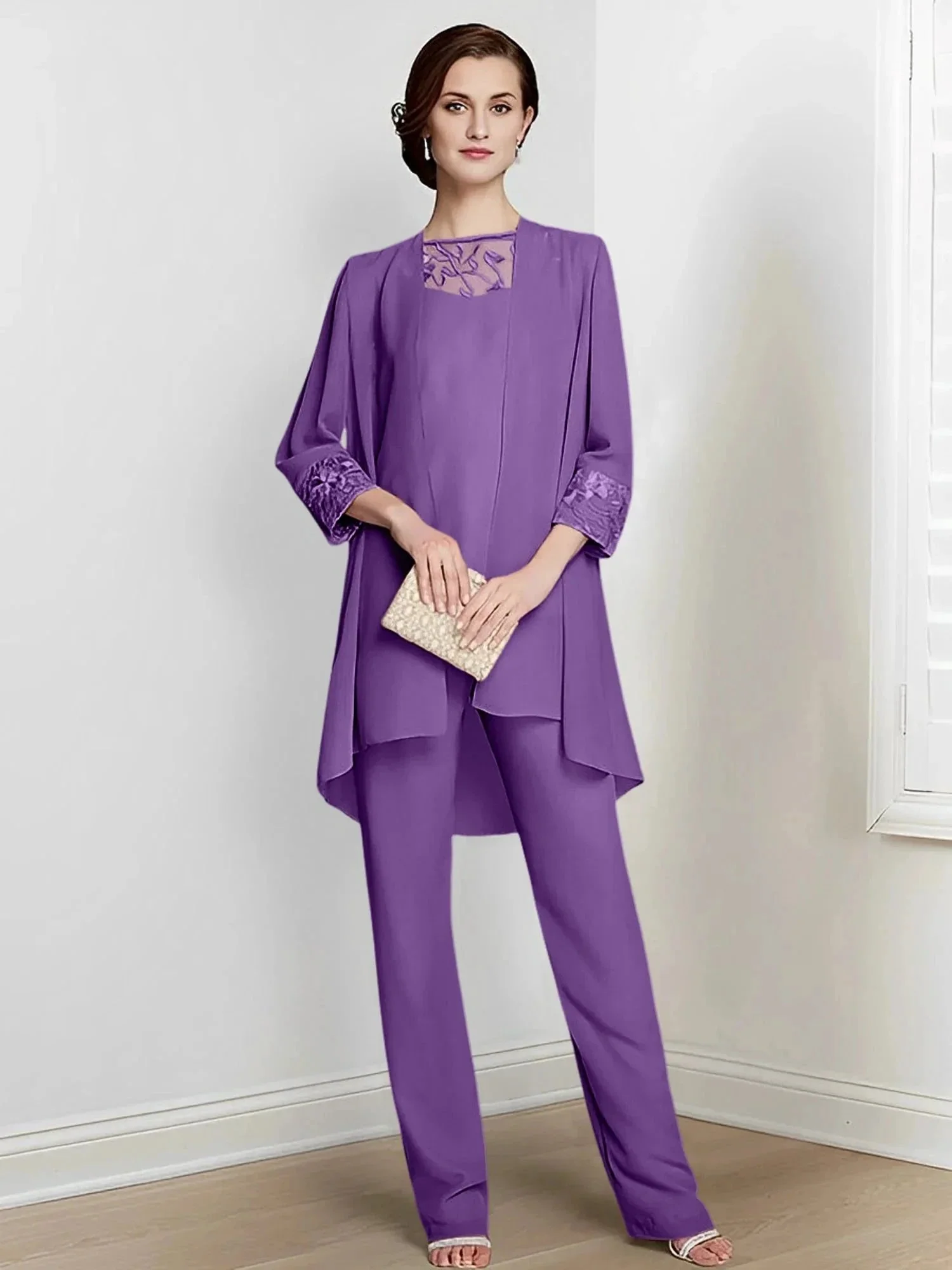Chiffon Long Sleeves Mother Of The Bride Pantsuits With Jacket - Image 60