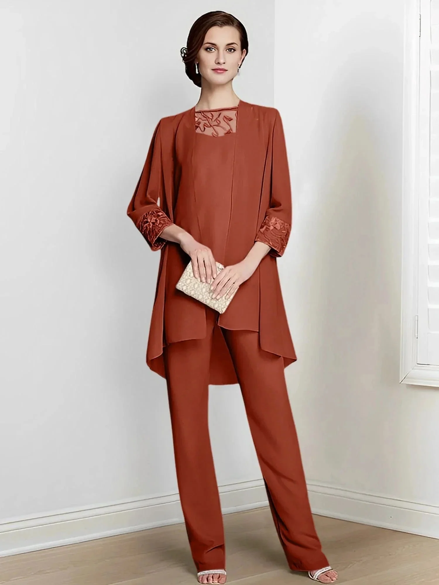 Chiffon Long Sleeves Mother Of The Bride Pantsuits With Jacket - Image 63