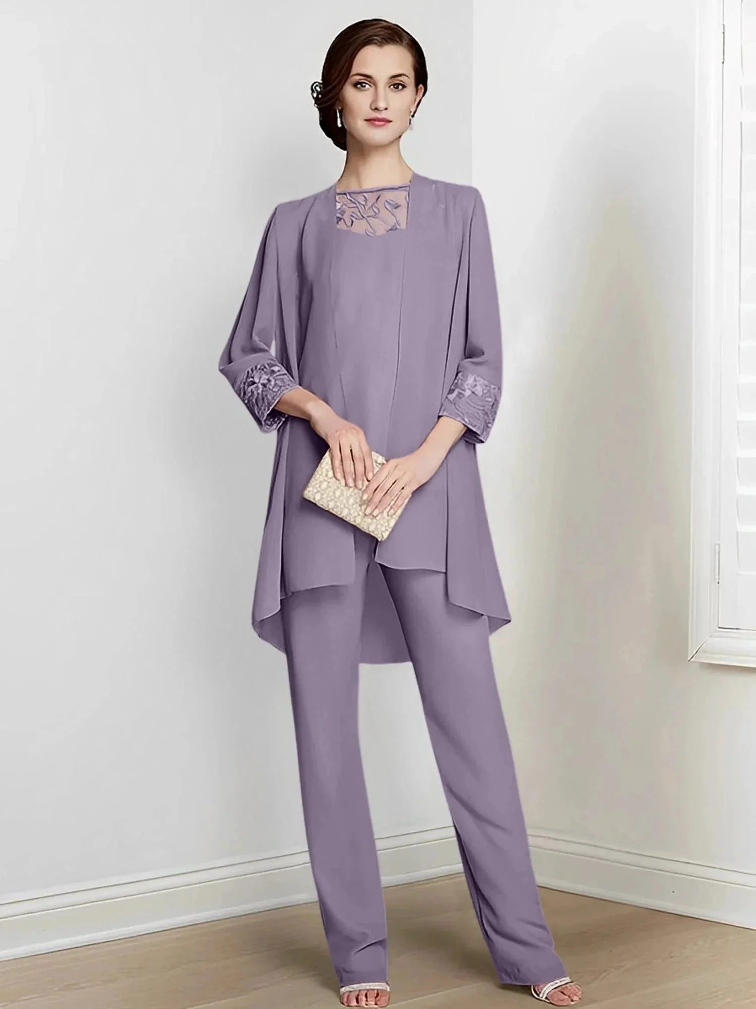 Chiffon Long Sleeves Mother Of The Bride Pantsuits With Jacket - Image 77