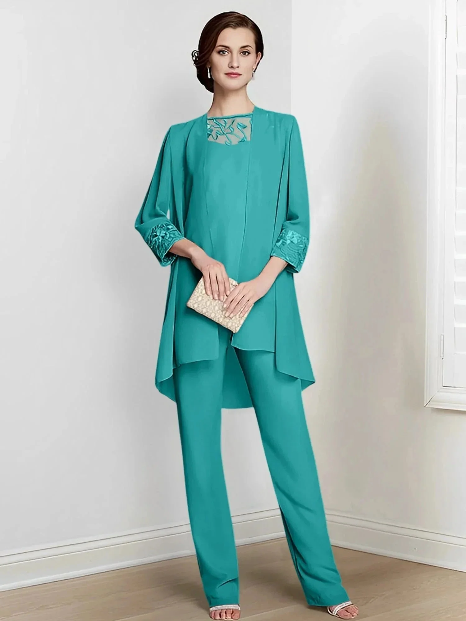 Chiffon Long Sleeves Mother Of The Bride Pantsuits With Jacket - Image 9