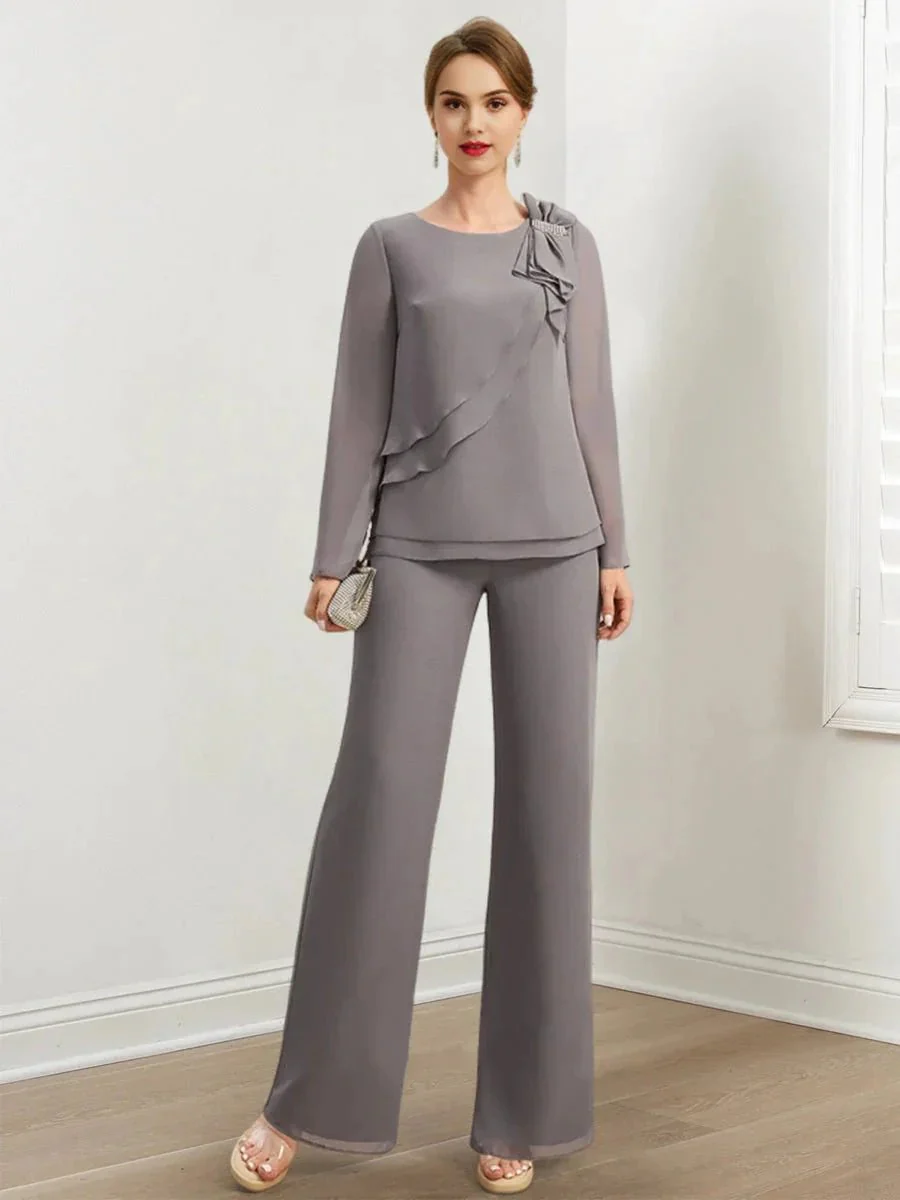 Chiffon Mother of the Bride Pantsuits with Beading & Ruffles - Image 3
