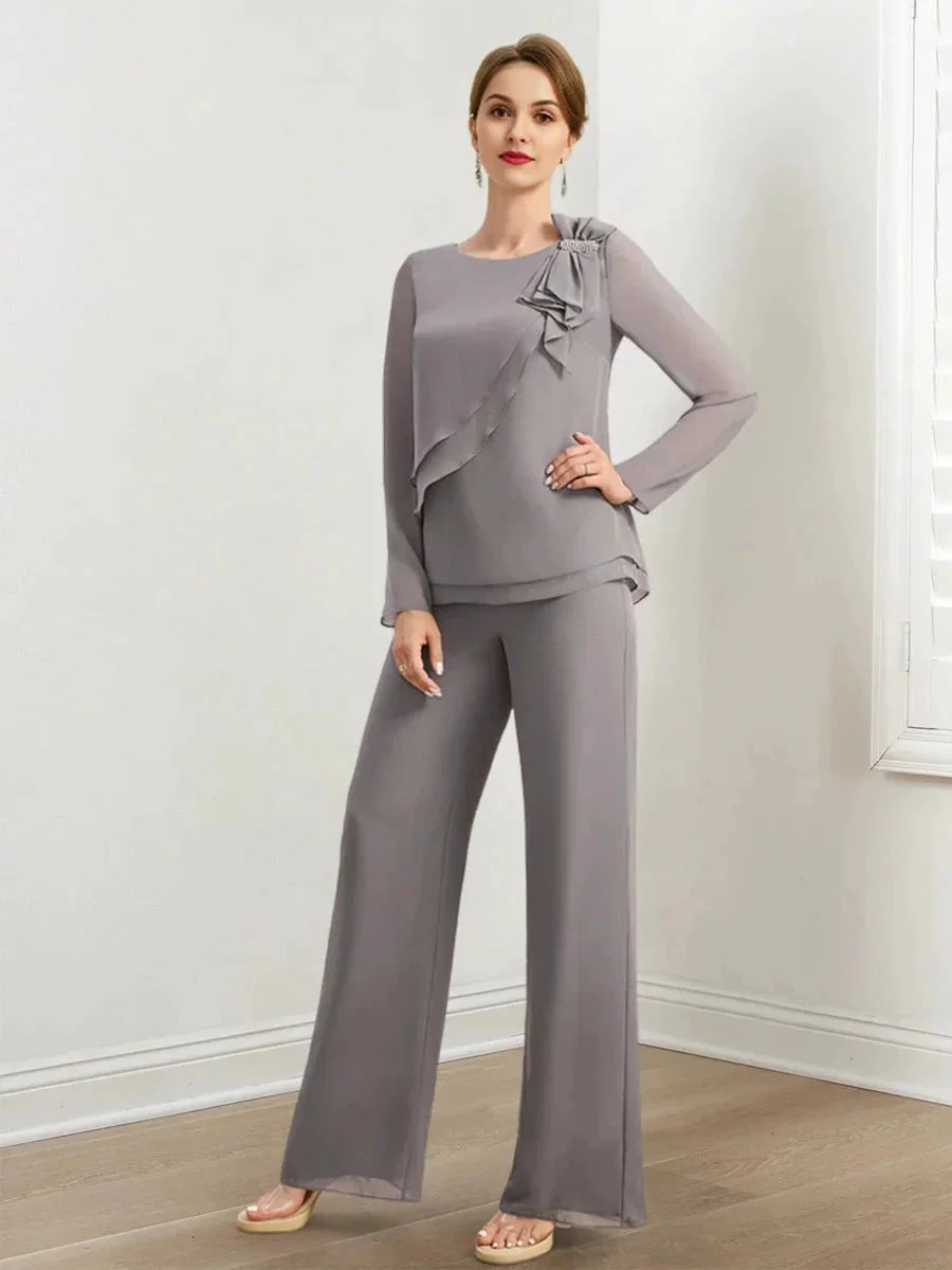 Chiffon Mother of the Bride Pantsuits with Beading & Ruffles - Image 4