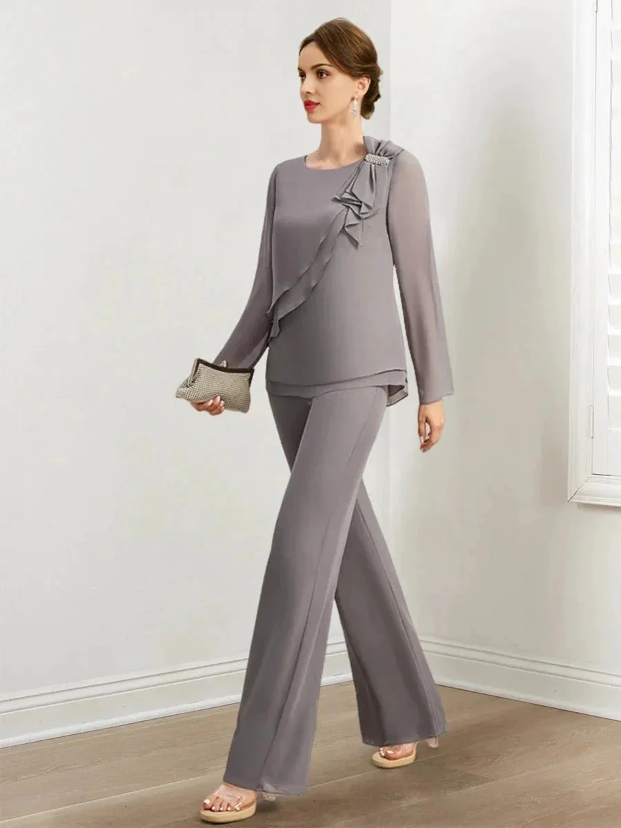 Chiffon Mother of the Bride Pantsuits with Beading & Ruffles - Image 5