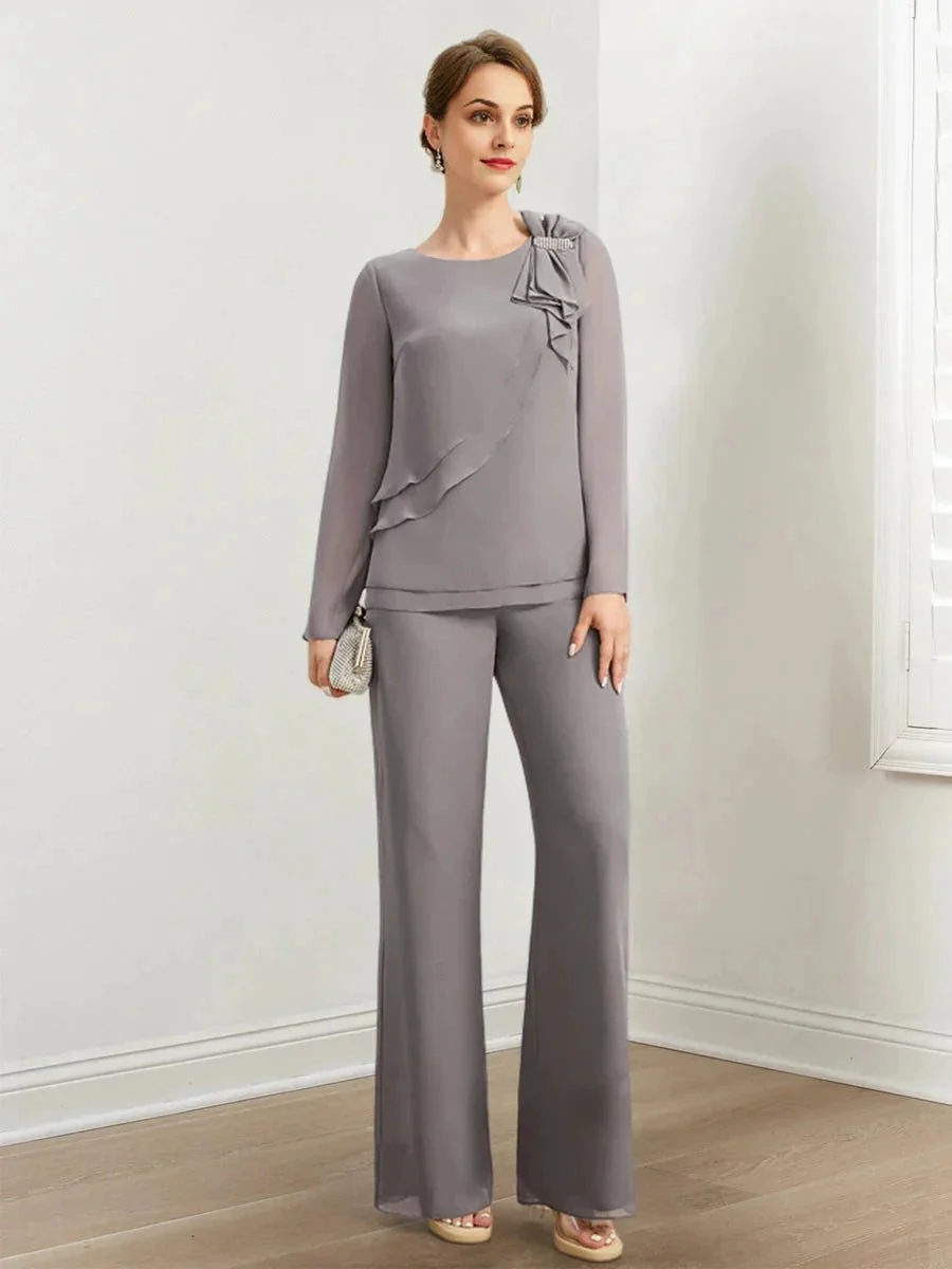 Chiffon Mother of the Bride Pantsuits with Beading & Ruffles - Image 6