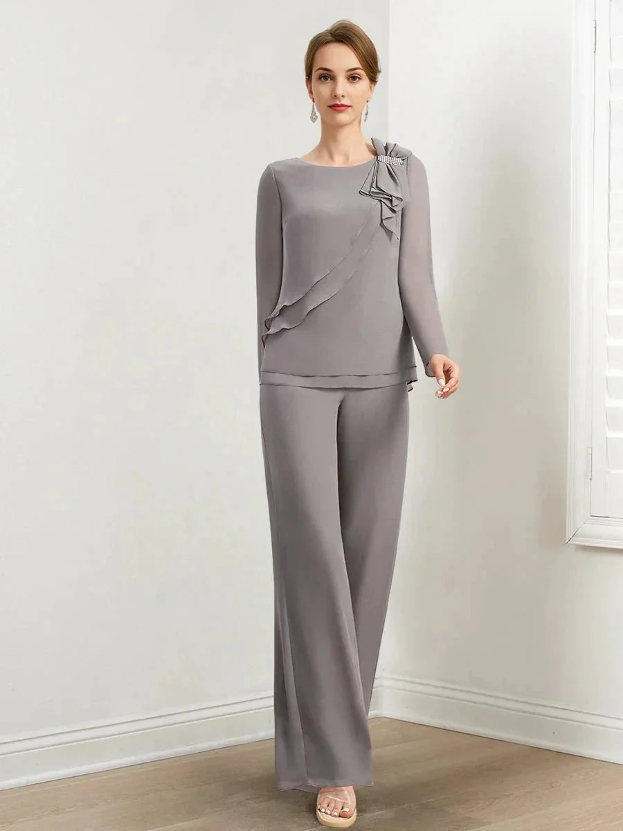 Chiffon Mother of the Bride Pantsuits with Beading & Ruffles - Image 8