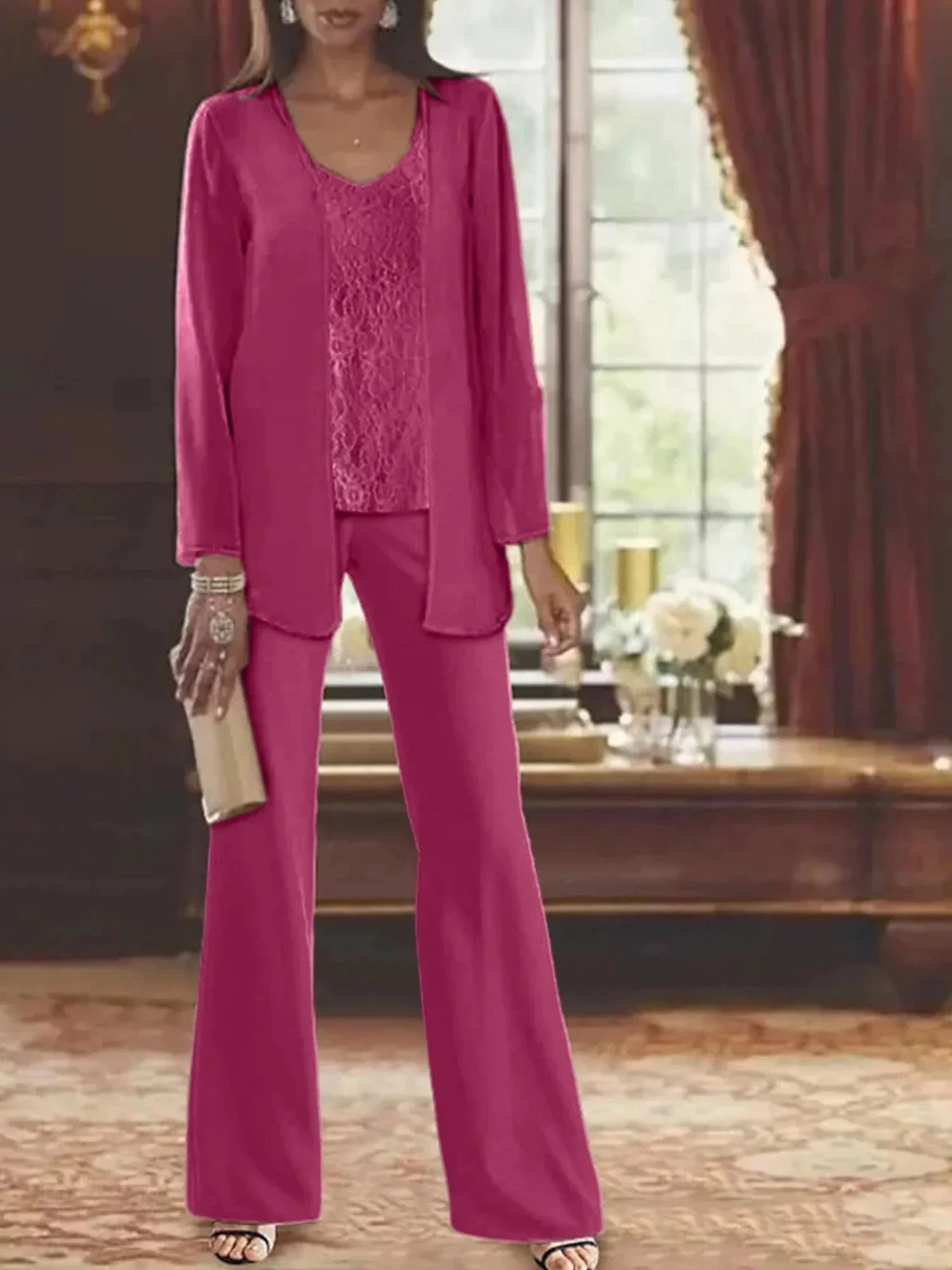 Chiffon Mother of the Bride Pantsuits with Jacket - Image 30
