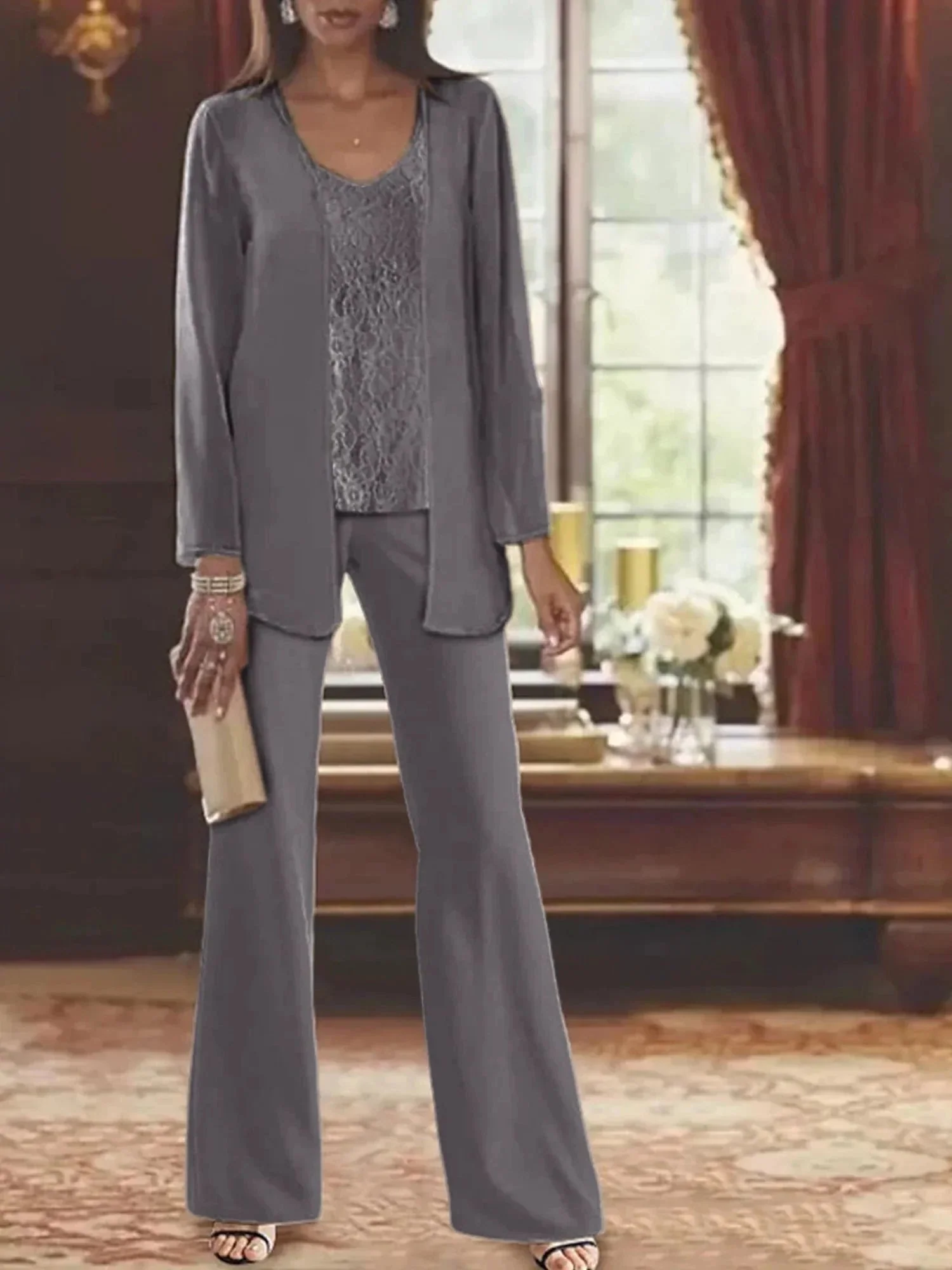 Chiffon Mother of the Bride Pantsuits with Jacket - Image 61