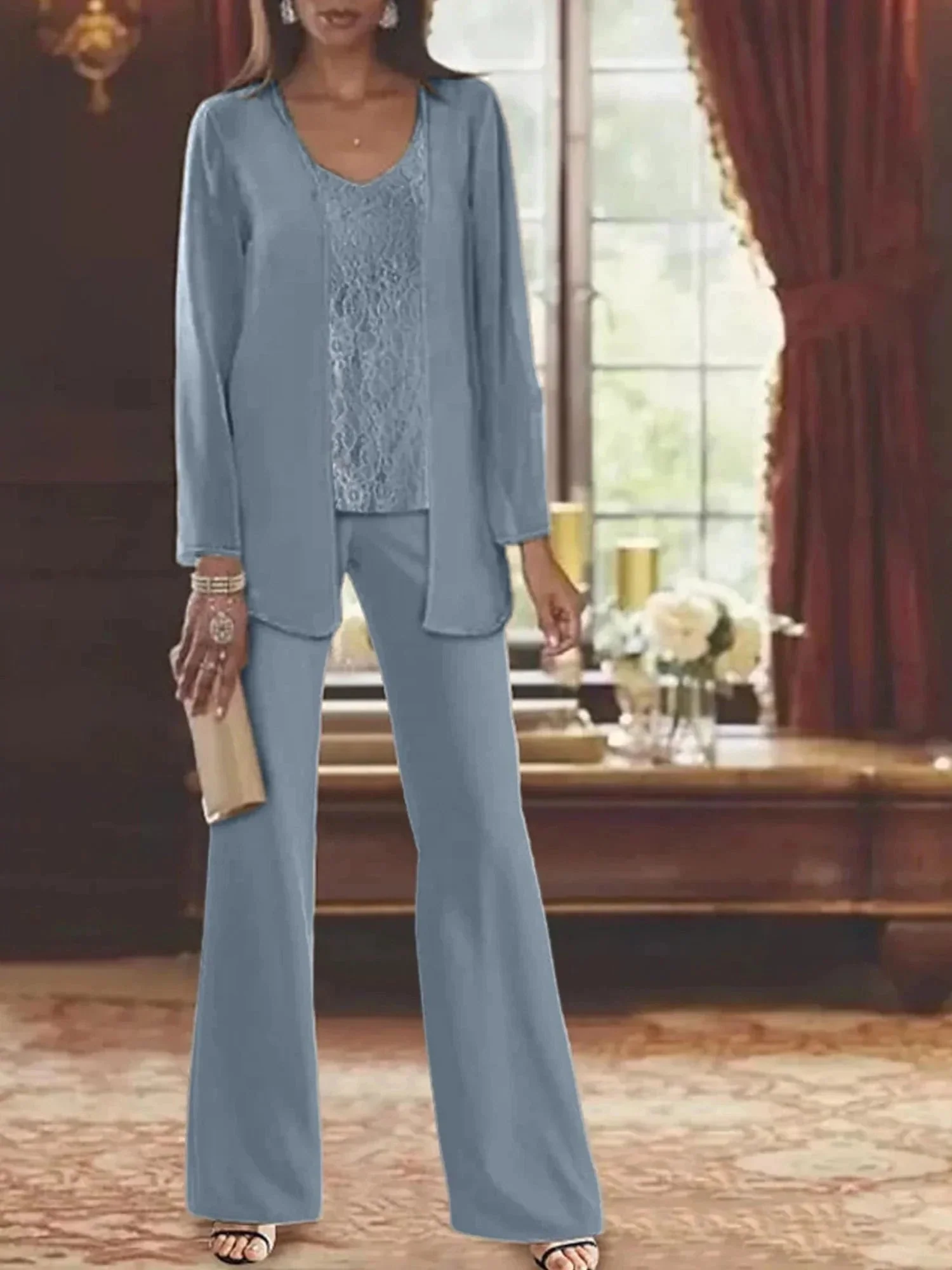 Chiffon Mother of the Bride Pantsuits with Jacket - Image 9