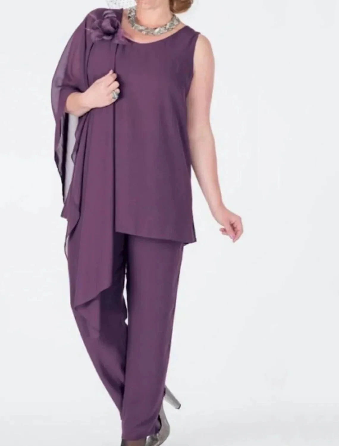 Chiffon Mother of the Bride Pantsuits with Jacket - Image 2
