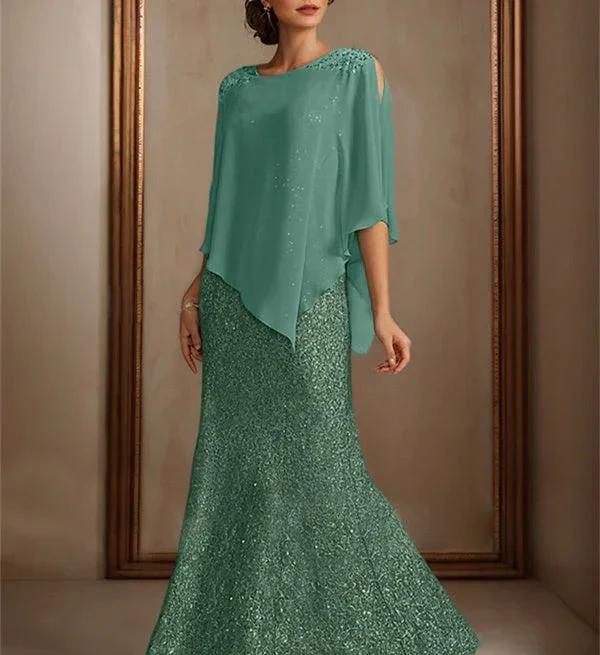 Chiffon Scoop Floor-Length Mother of the Bride Pantsuits with Beading Sequins - Image 5
