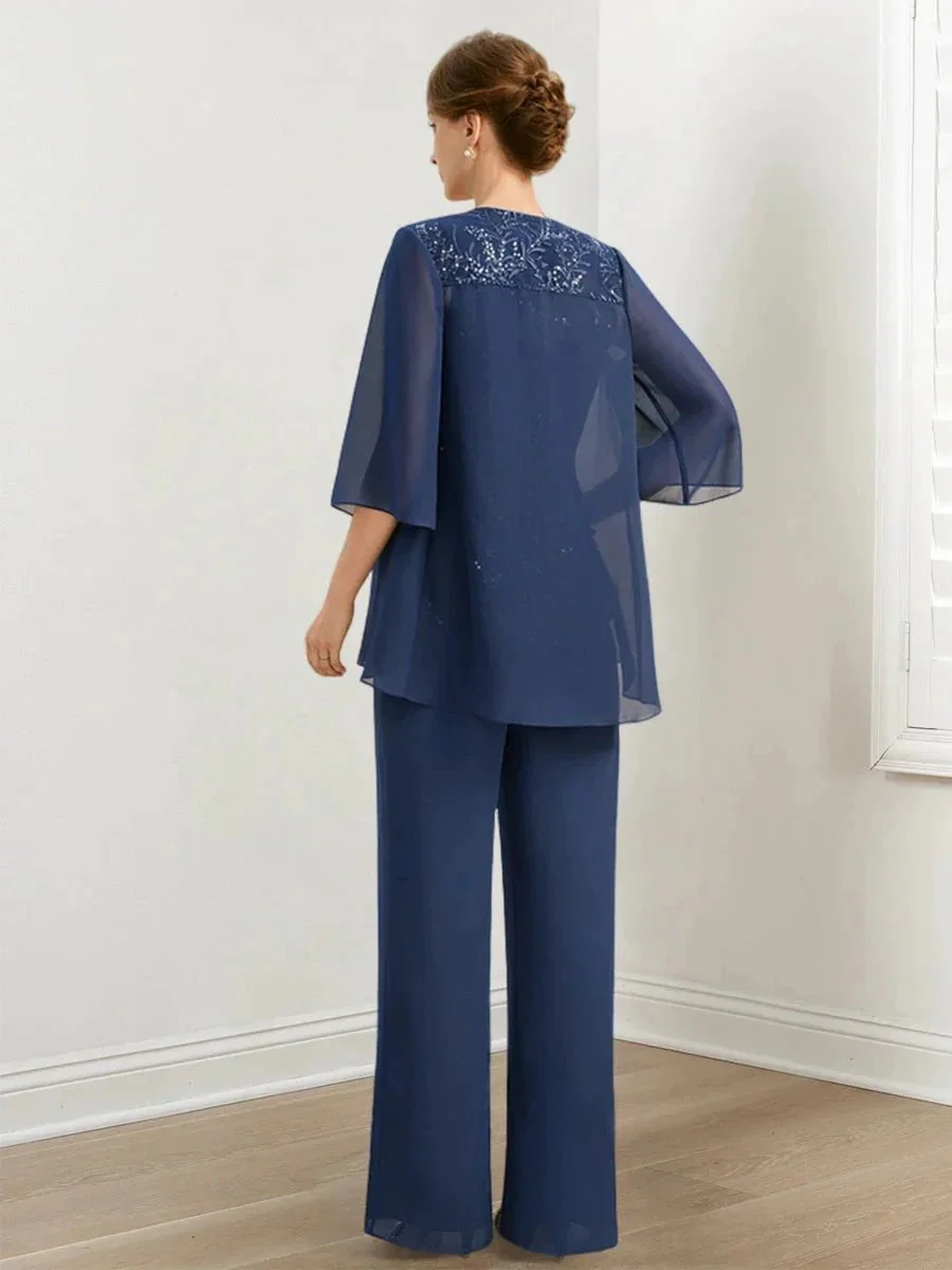 Chiffon Mother of the Bride Pantsuits with Sequins & Jacket - Image 2