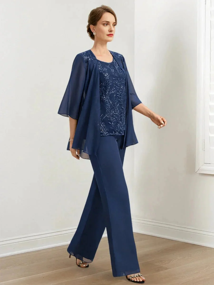 Chiffon Mother of the Bride Pantsuits with Sequins & Jacket - Image 3