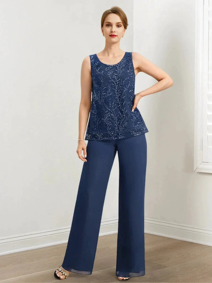 Chiffon Mother of the Bride Pantsuits with Sequins & Jacket - Image 4