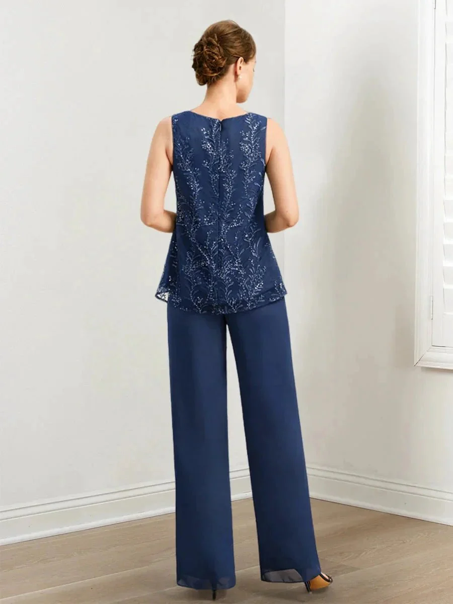 Chiffon Mother of the Bride Pantsuits with Sequins & Jacket - Image 5
