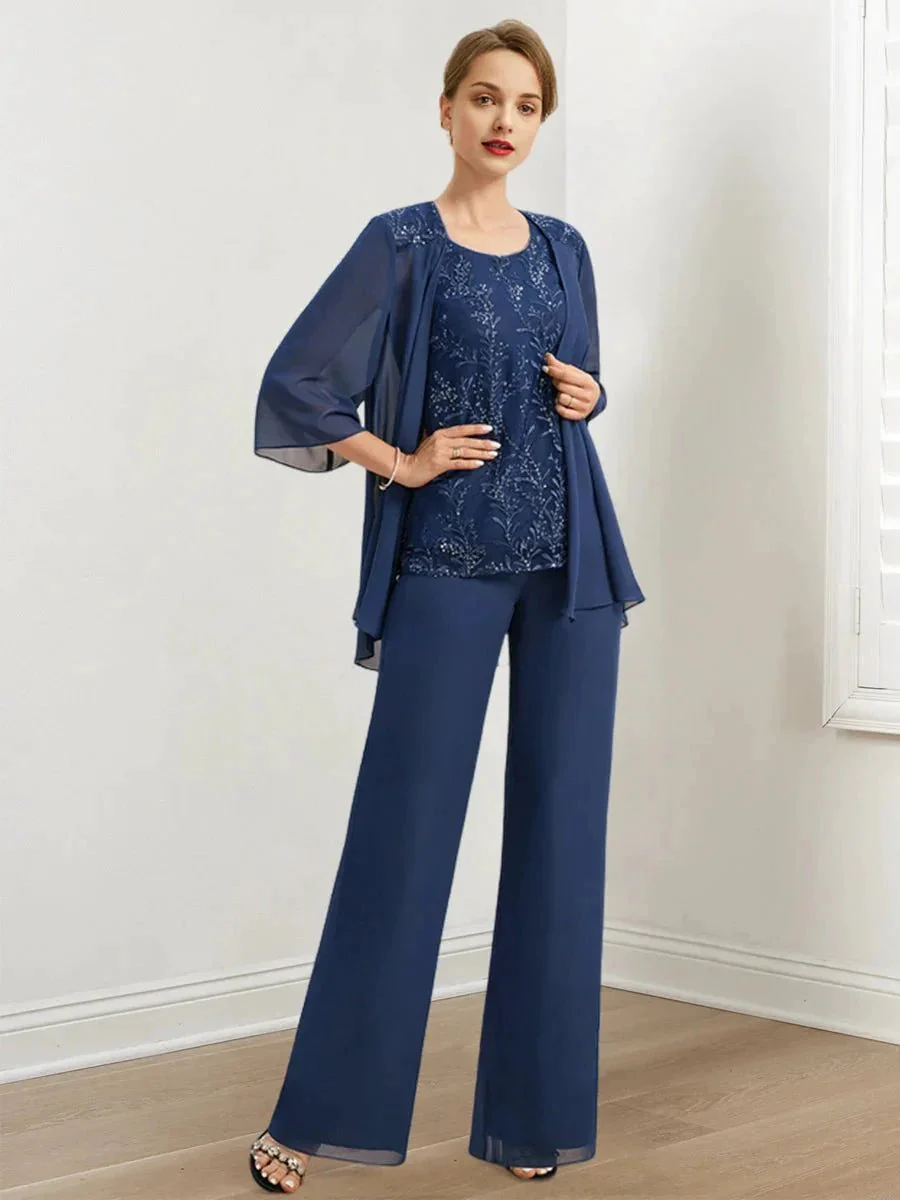 Chiffon Mother of the Bride Pantsuits with Sequins & Jacket - Image 7