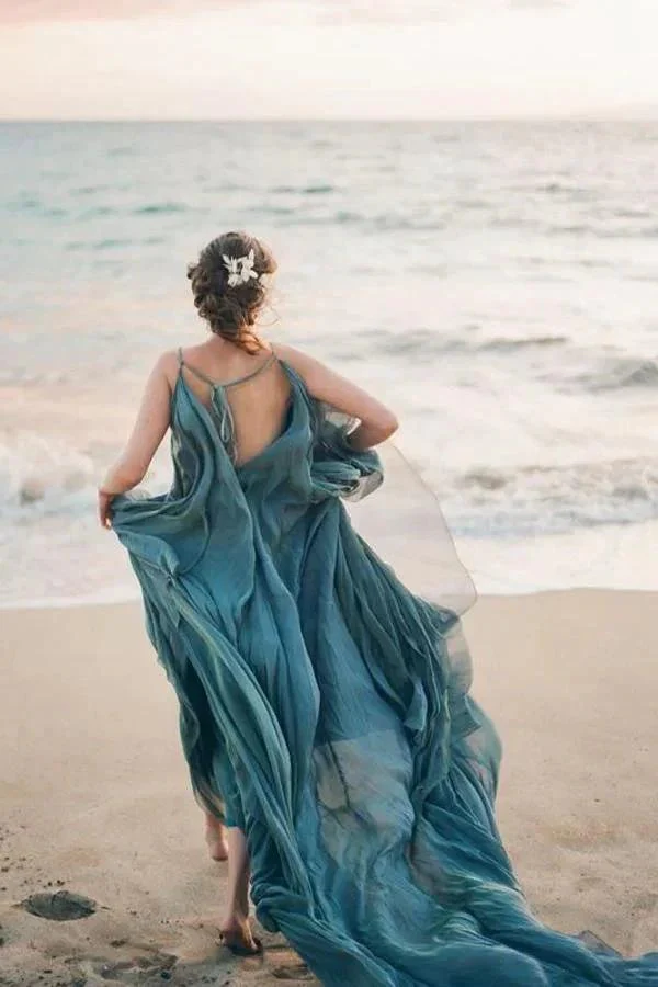 Chiffon Rustic Wedding Dresses Beach Wedding Gown With Court Train WD475 - Image 3