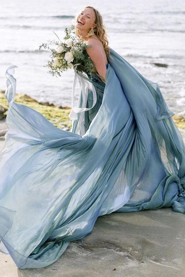 Chiffon Rustic Wedding Dresses Beach Wedding Gown With Court Train WD475 - Image 4