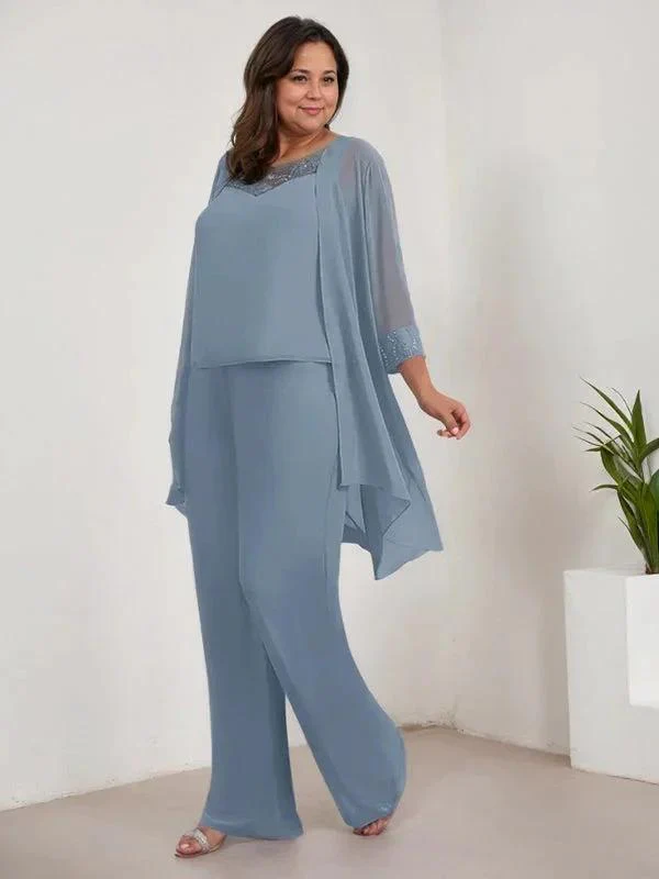 Chiffon Scoop Long Sleeves Mother Of The Bride Pantsuits With Jacket - Image 10