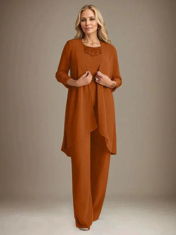 Chiffon Scoop Long Sleeves Mother Of The Bride Pantsuits With Jacket - Image 16