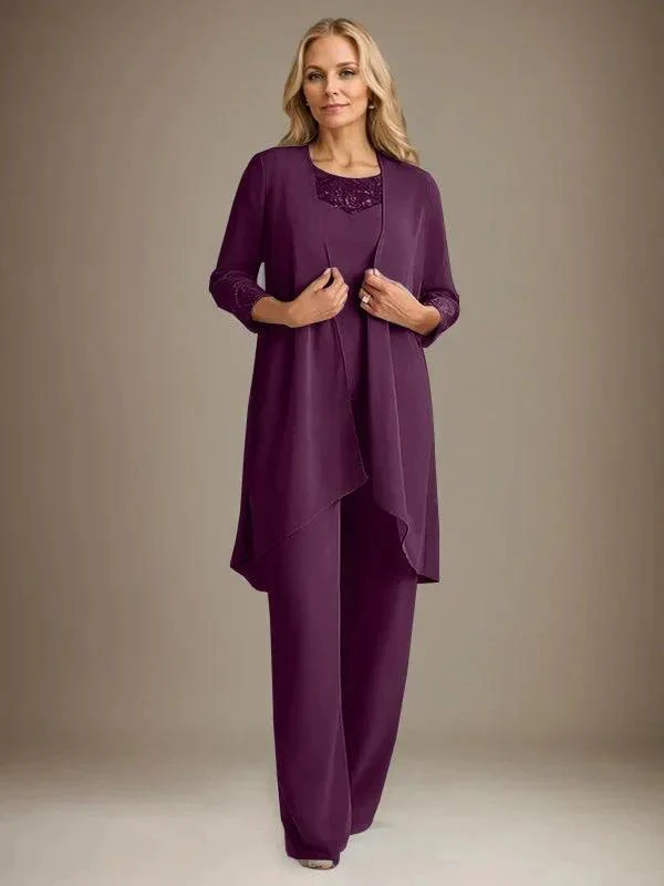 Chiffon Scoop Long Sleeves Mother Of The Bride Pantsuits With Jacket - Image 23