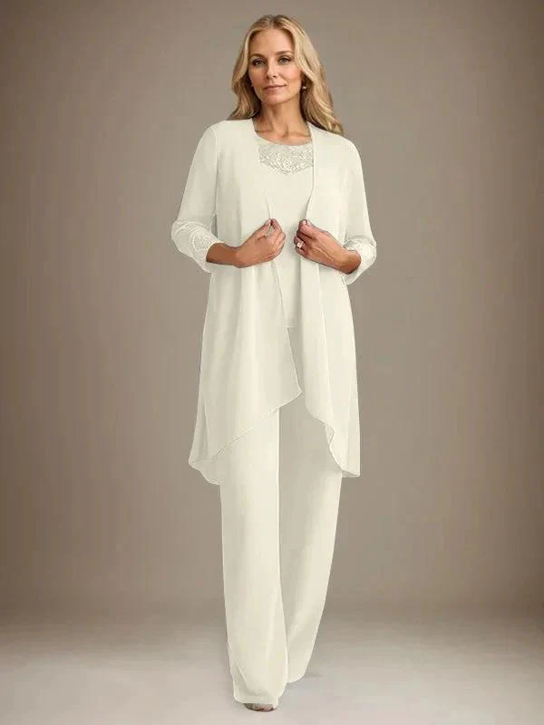 Chiffon Scoop Long Sleeves Mother Of The Bride Pantsuits With Jacket - Image 25