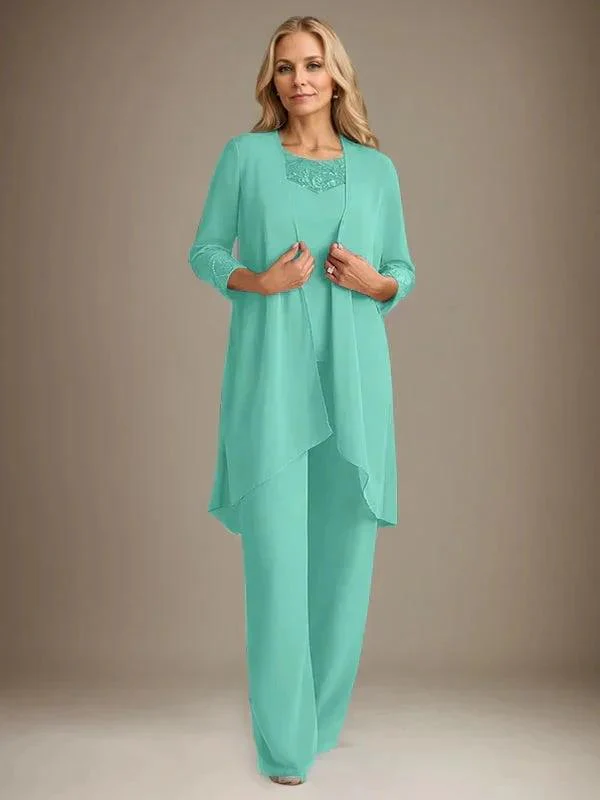Chiffon Scoop Long Sleeves Mother Of The Bride Pantsuits With Jacket - Image 26