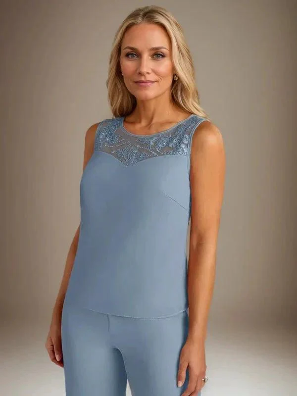 Chiffon Scoop Long Sleeves Mother Of The Bride Pantsuits With Jacket - Image 3