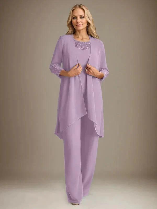 Chiffon Scoop Long Sleeves Mother Of The Bride Pantsuits With Jacket - Image 30