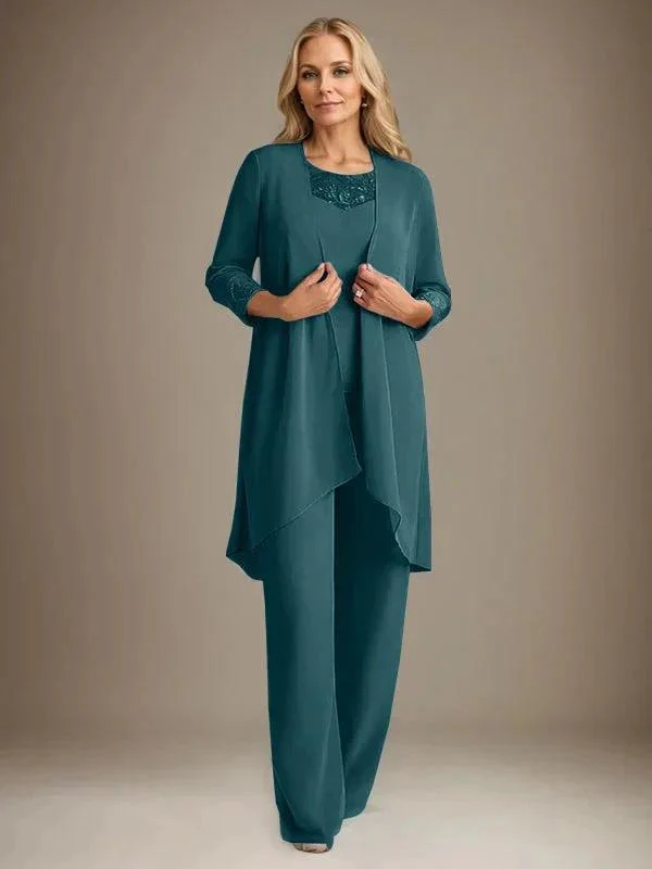 Chiffon Scoop Long Sleeves Mother Of The Bride Pantsuits With Jacket - Image 35