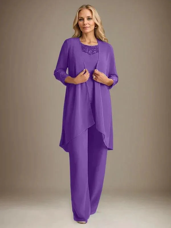Chiffon Scoop Long Sleeves Mother Of The Bride Pantsuits With Jacket - Image 37