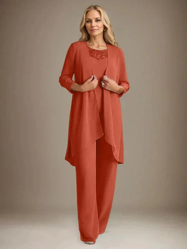 Chiffon Scoop Long Sleeves Mother Of The Bride Pantsuits With Jacket - Image 40