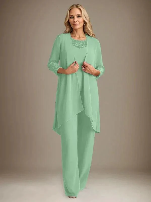 Chiffon Scoop Long Sleeves Mother Of The Bride Pantsuits With Jacket - Image 41