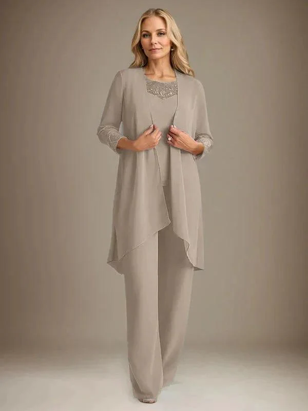 Chiffon Scoop Long Sleeves Mother Of The Bride Pantsuits With Jacket - Image 42